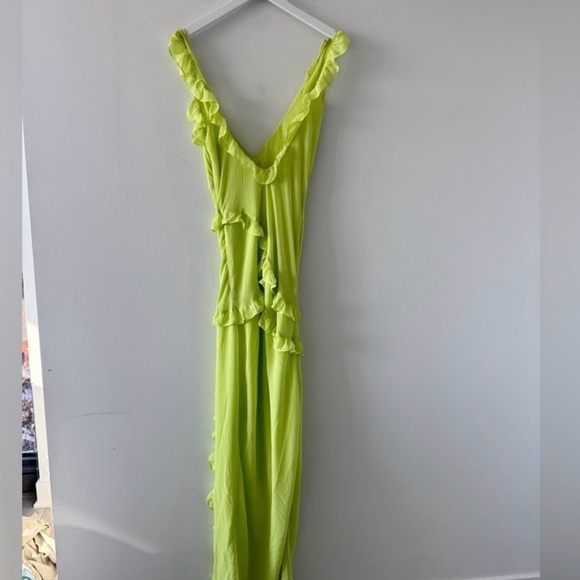 HOUSE OF CB Pixie Lime Green Ruffle Maxi Dress M - Picture 2 of 6